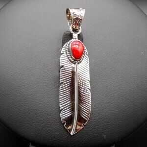Pendant, Red Coral Feather Pendant in Sterling Silver 3.00 ctw